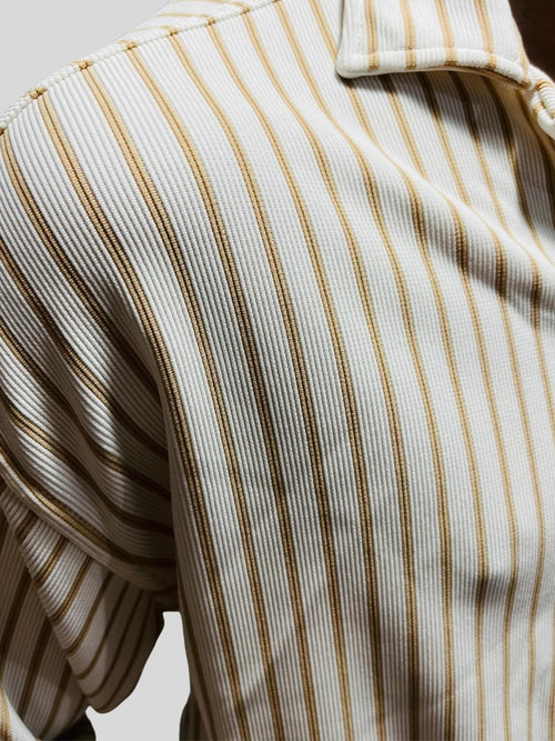 Bej Çizgili Oversize Uzun Kollu Gömlek